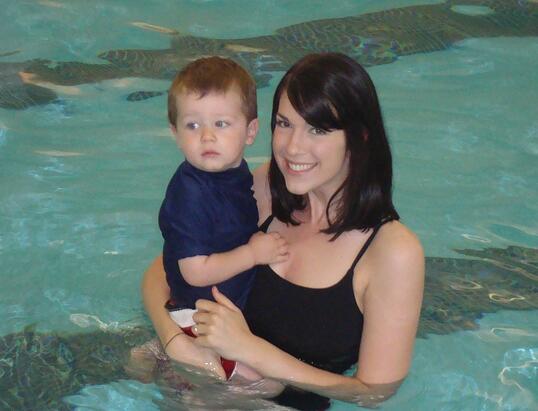 Little Swimmer toddler and mom at the pool